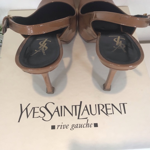 YVES SAINT LAURENT VITELLO VERN PATENT LEATHER SLINGBACK STILETTO HEELS NUDE 7.5 - Picture 7 of 16